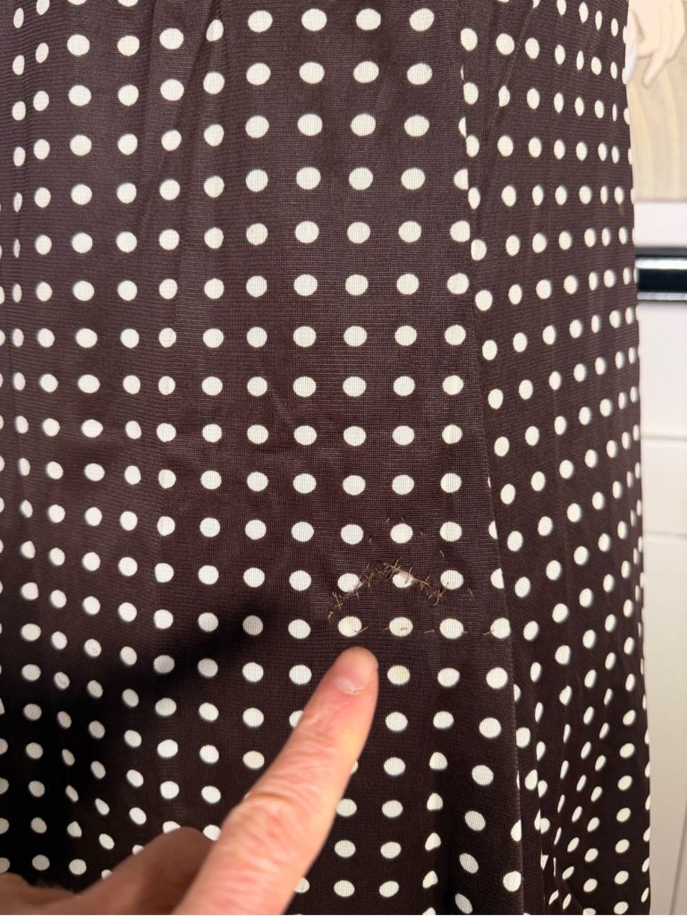 Women’s Vintage 60s Brown & Cream Polk Dot A-Line Mod Shift Dress w/ Scarf M - Picture 6 of 10